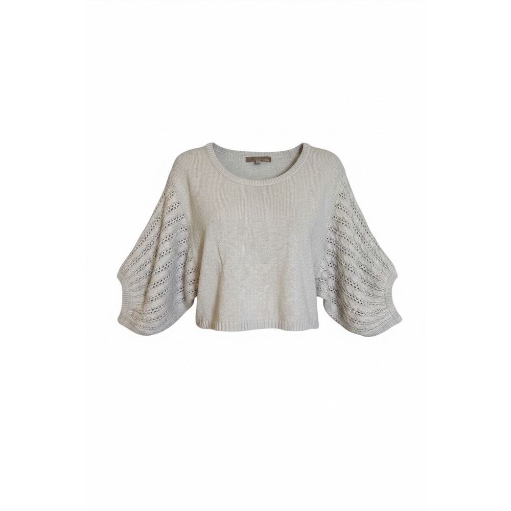 Kaisely‎ Knit Balloon Sleeve Wool Blend Boxy Crop Sweater Beige Large